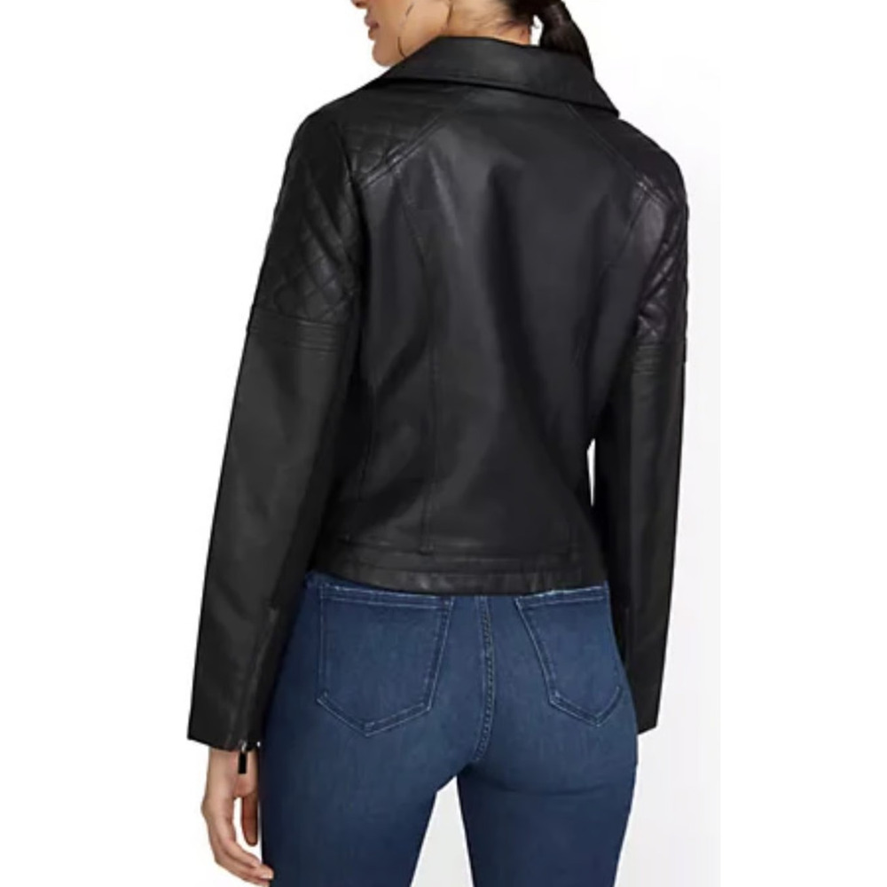 NWT New York & Company Faux Leather Moto Jacket Black Quilted Shoulders XXL NY&C - Picture 7 of 11